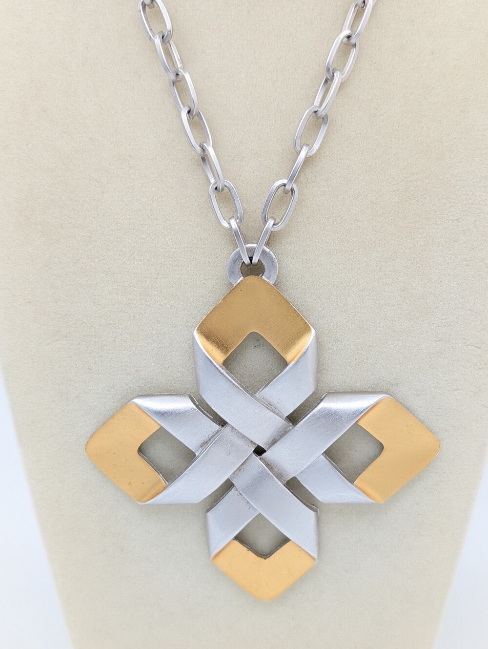 Vintage Trifari Chunky Modernist Two Tone Pendant Necklace